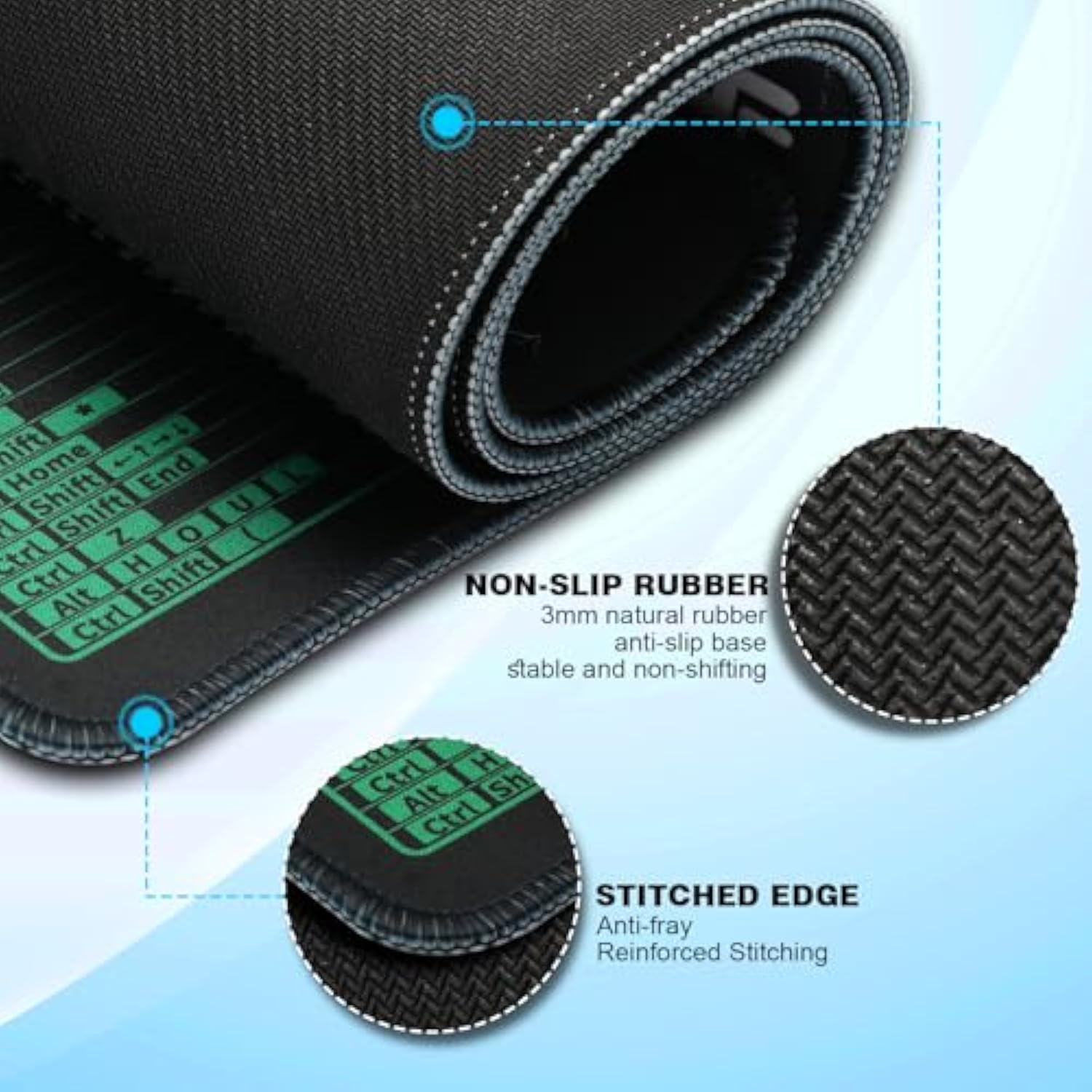 Excel Shortcut Keys Mouse Pad, Extra Large 31.5 X 11.8 Inch Gaming Mouse Mat, Pc Spreadsheet Keyboard Mousepad, Waterproof Non-Slip Desk Pad With Stitched Edge