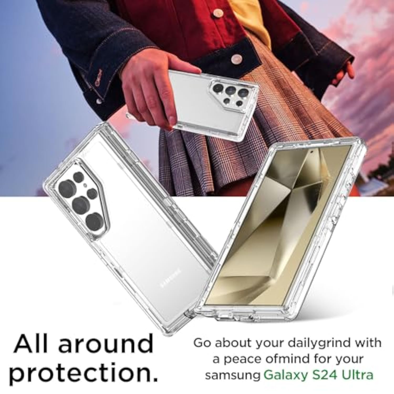 For Samsung Galaxy S24 Ultra Case Clear,Heavy Duty Durable 3-Layer [Not Yellowing][Military Grade Drop Protection] Shockproof/Dropproof Protective Cover For Samsung Galaxy S24 Ultra 6.8" 5G