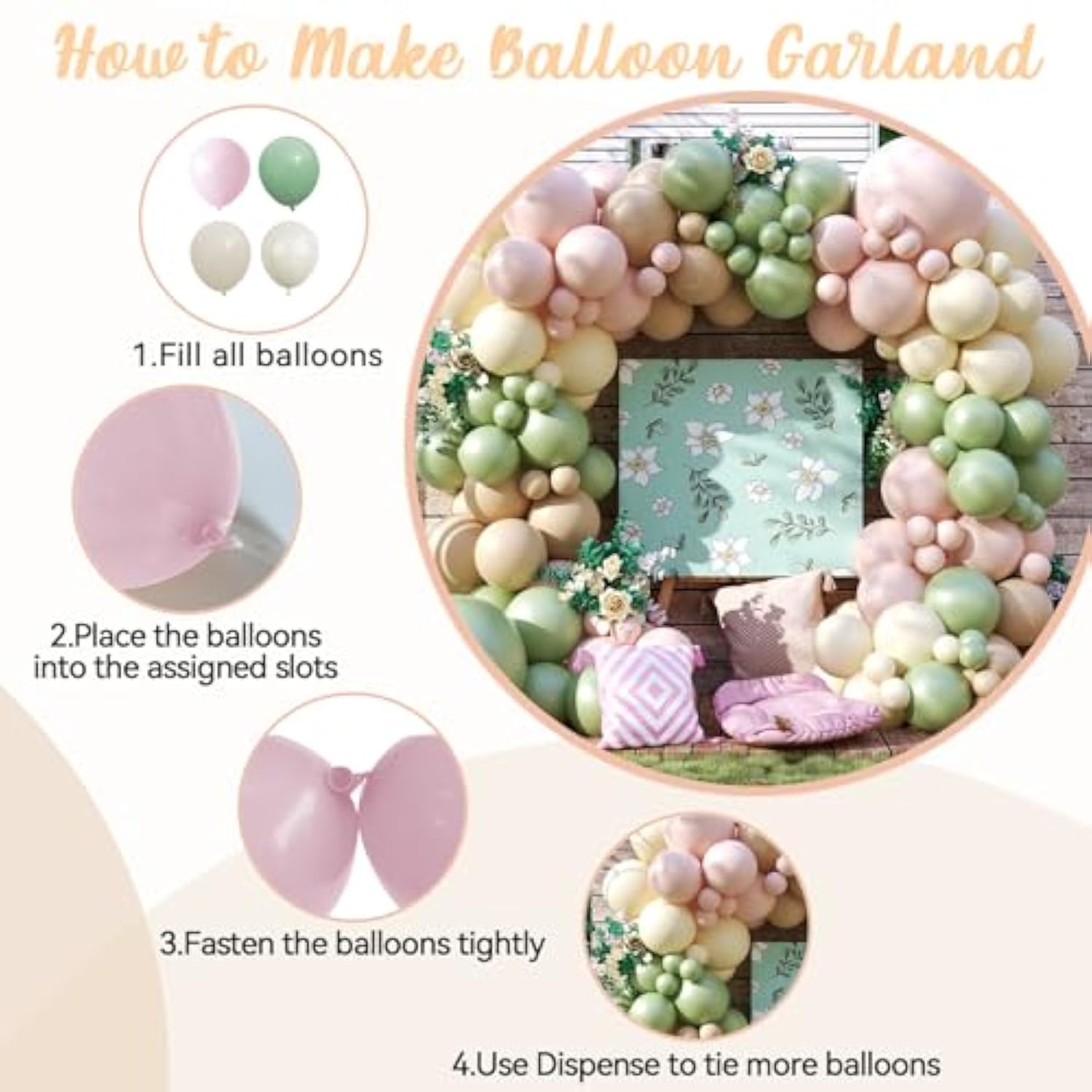 Pink And Green Balloon Arch Garland Kit, 122Pcs Ivory Sand White Dusty Pink Sage Green Spring Balloons For Women Girl Boho Bridal Wedding Baby Shower Engagement Birthday Party Decorations