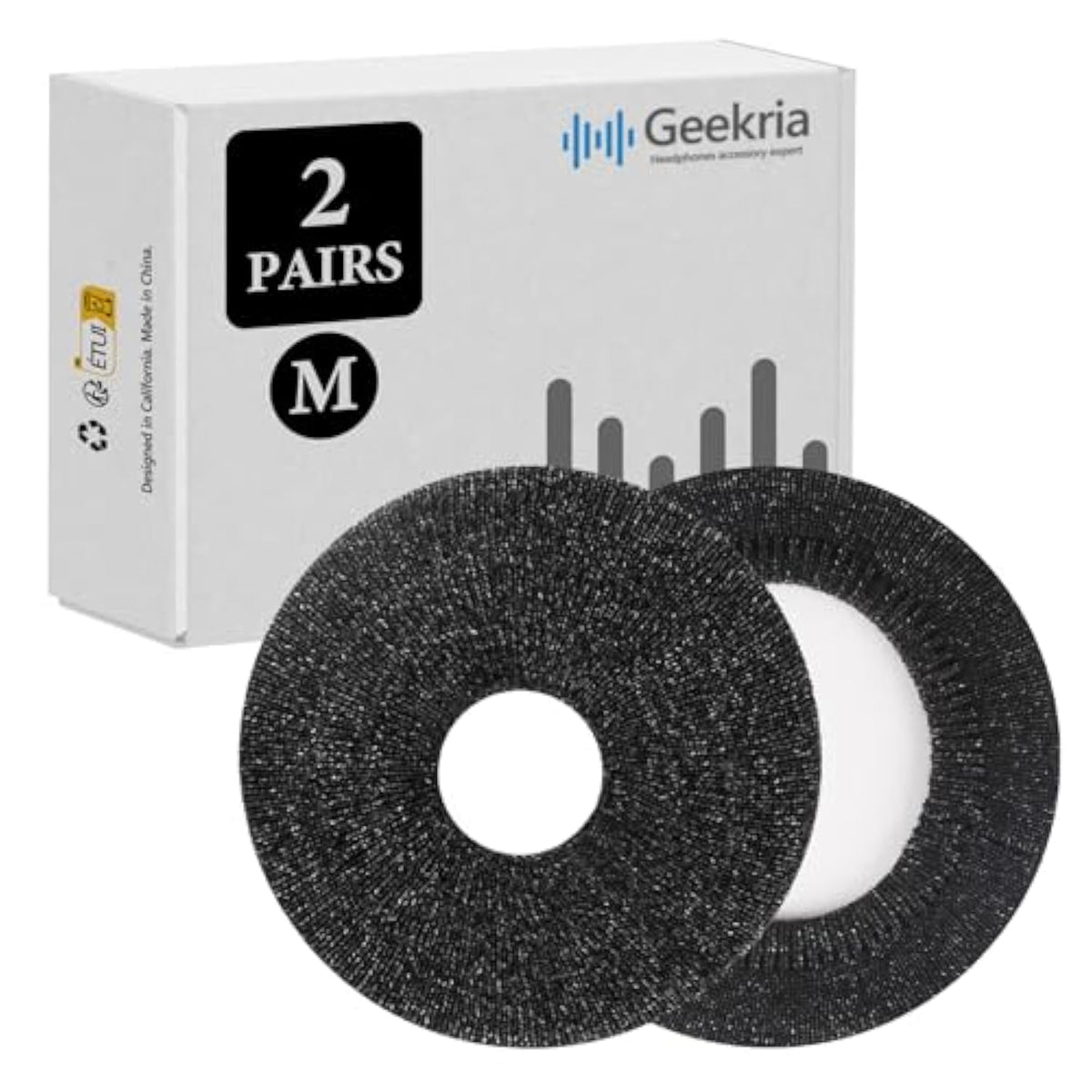 Geekria 2 Pairs Knit Headphones Ear Covers - Product Safety Certified - Washable & Stretchable Protectors for Over-Ear Headsets, Sweat Pads for Gym, Gaming (Size M/Black Flowery Gray)