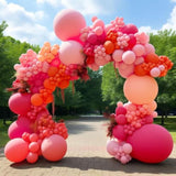Pink & Rose Red Balloon Garland Kit with Macaron Orange Double-Stuffed Balloons for Parties