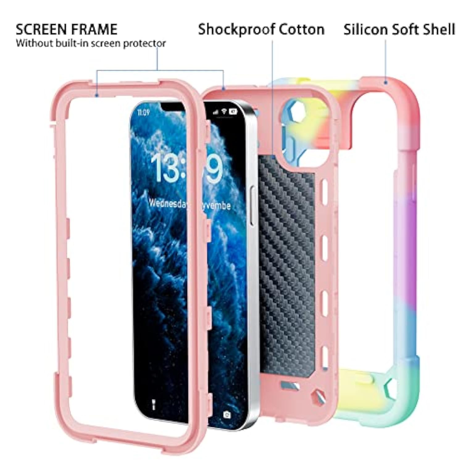 MARKILL Compatible with iPhone 11 Case 6.1 Inch for Girls with 360°Rotate Ring Stand, Military Grade Drop Protection Full Body Cute Case for iPhone 11 (Rainbow Pink)