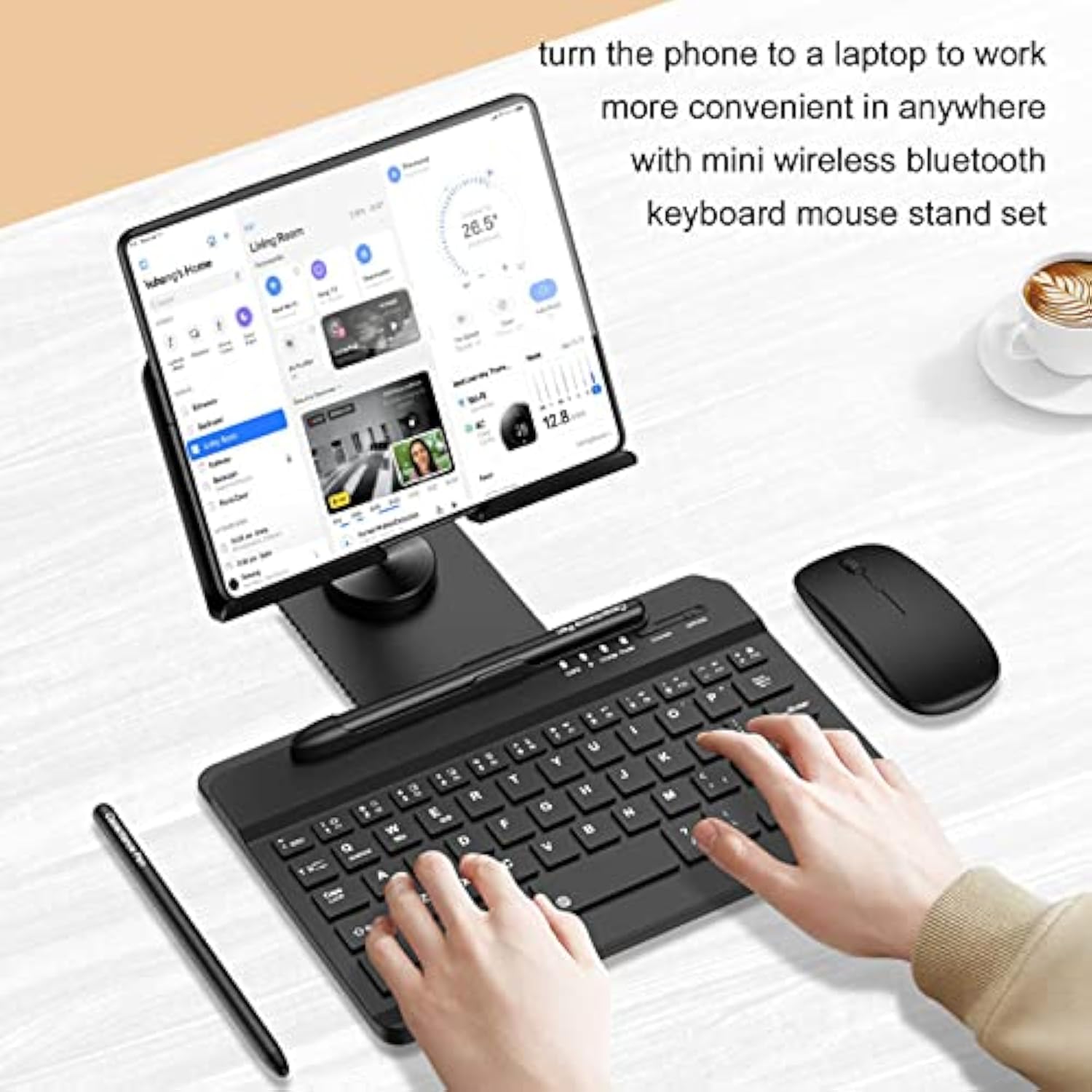 For Samsung Galaxy Z Fold 7/6/5/4/3/2, Set Include Mini Wireless Bluetooth Keyboard, Mouse, Comfortable & Adjustable Phone Stand, Capacitance Pen, S Pen Holder, Easy To Carry - Black