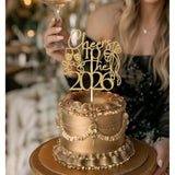 Cheers to 2026 Cake Topper Gold Glitter New Year Party Decoration