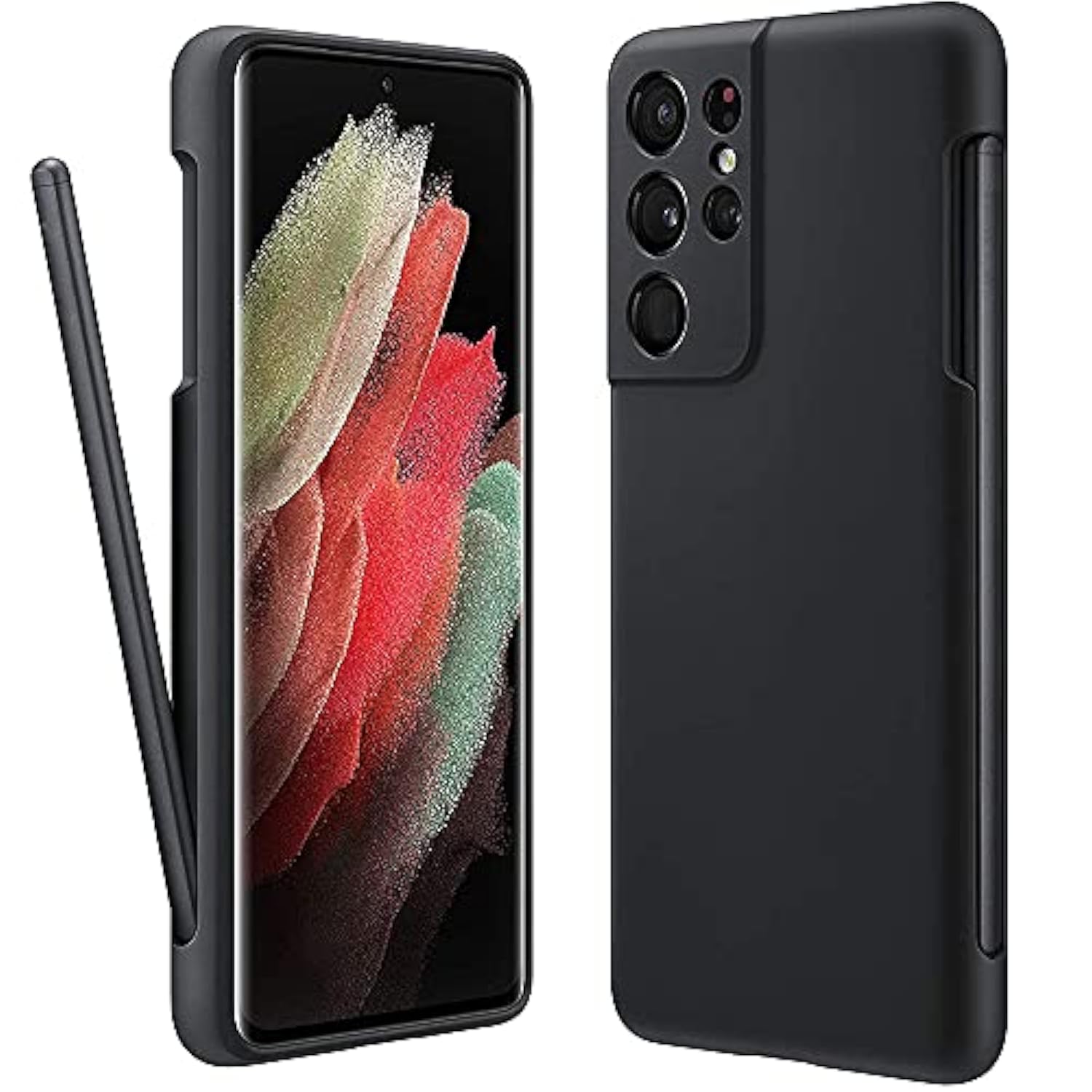 For Galaxy S21 Ultra Case With S Pen Holder, Liquid Silicone Phone Cover With Stylus Slot (S-Pen Not Included) Anti-Fingerprint Military Shockproof Protection For Samsung S21 Ultra 5G - Black