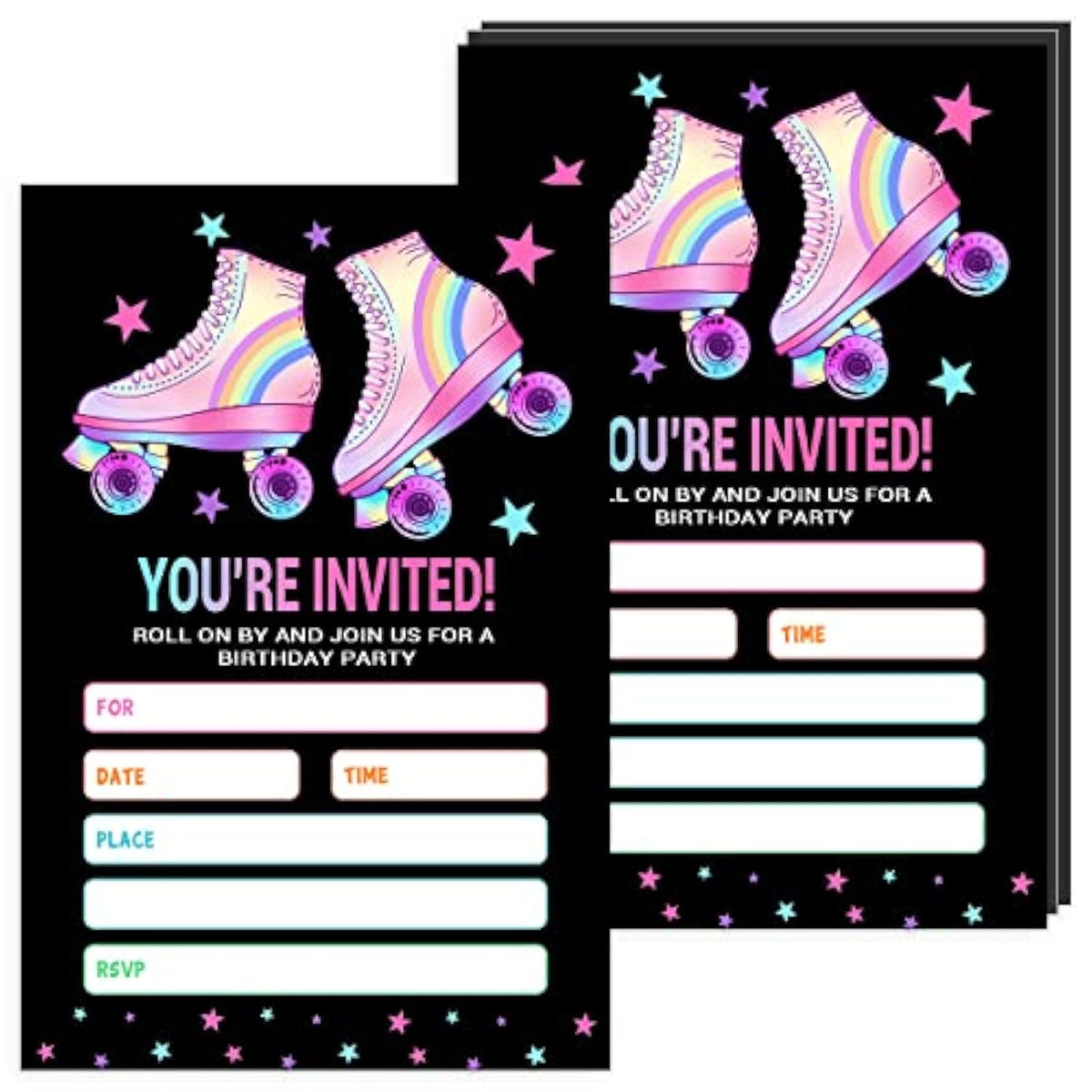 Skating Party Invitations With Envelopes, Roller Skate Birthday Party Invites Cards For Celebration, 20 Invitation Cards For Girls Kids Boys, Party Supplies And Decoration, Black