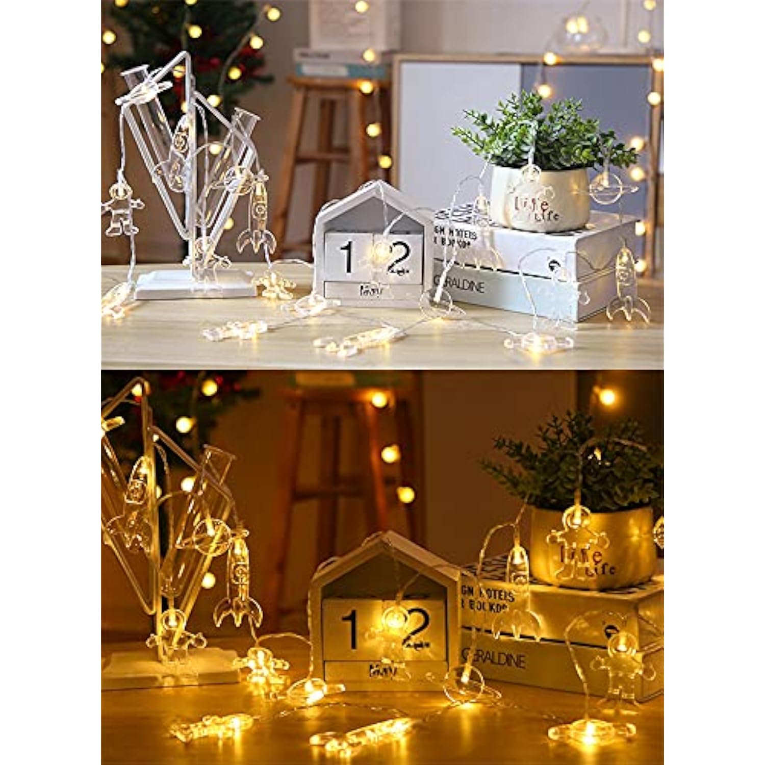 20 Led Children'S Room Led String Light 10Ft Astronaut Spaceship Rocket Pendants Kids Bedroom String Lights, Wall Window