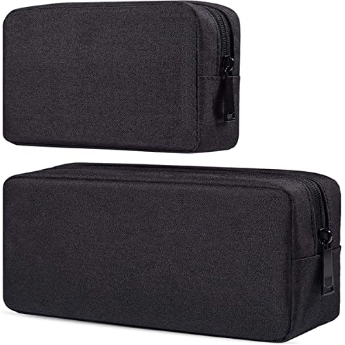 Canvas Waterproof Universal Electronic Accessories Organizer For Power Bank,Charging Cords,Chargers,Mouse,Usb Cable,Earphones And More Out-Going, Business Travel Gadget Bag,Black(Small+Big)