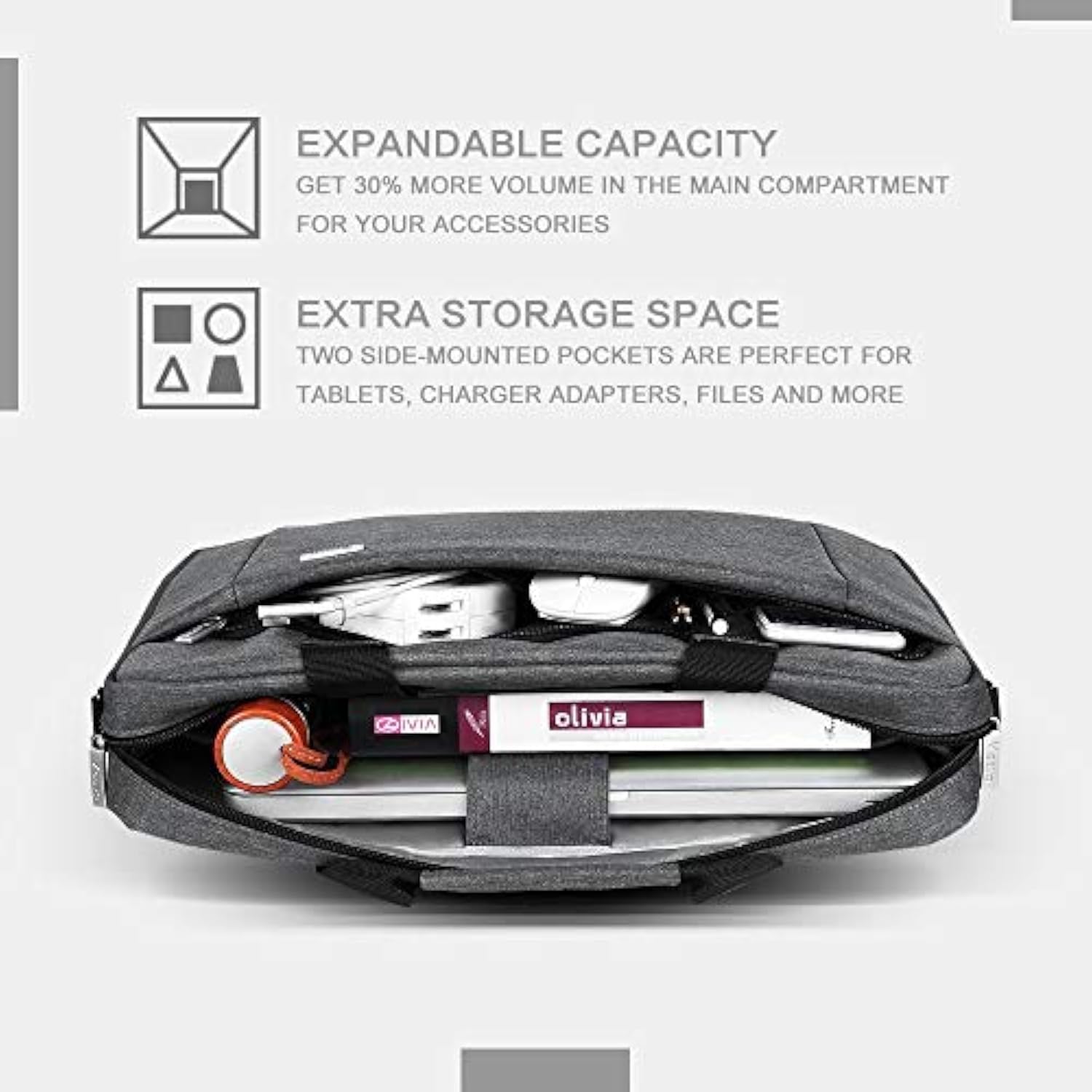 Voova Laptop Bag Case 17 17.3 Inch Computer Sleeve Messenger Bag with Shoulder Strap Expandable Waterproof Large Capacity Business Briefcase for Work Travel Fit 17-18” Laptop, Men Women, Gray
