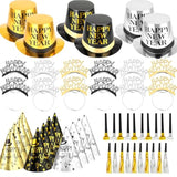 50 Pcs Black Gold Happy New Year 2026 Party Supplies Kit