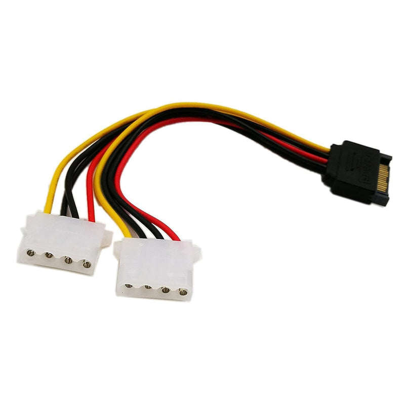 6 Inch Sata 15-Pin Male To Dual 4 Pin Molex Lp4 Female Ide Hard Drive Power Y-