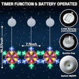 [Timer] Christmas Window Decorations, 3 Pcs Snowflake Christmas Window Lights With Suction Cup, Battery Operated Snowfla
