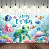 Turtle Birthday Decorations 71x43 Undersea Banner Kids Party Backdrop