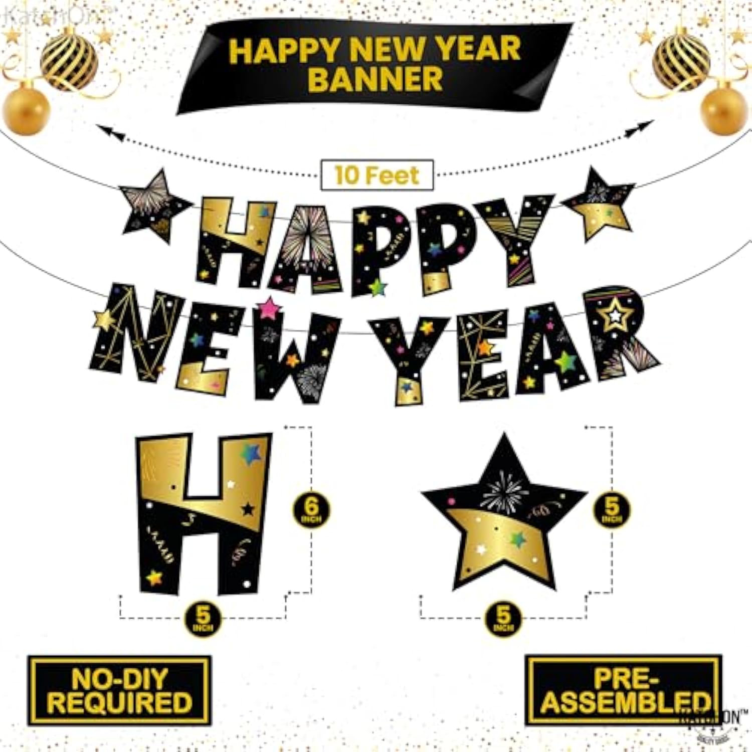 Gold & Black Happy New Year Banner 10ft Party Decorations 2026