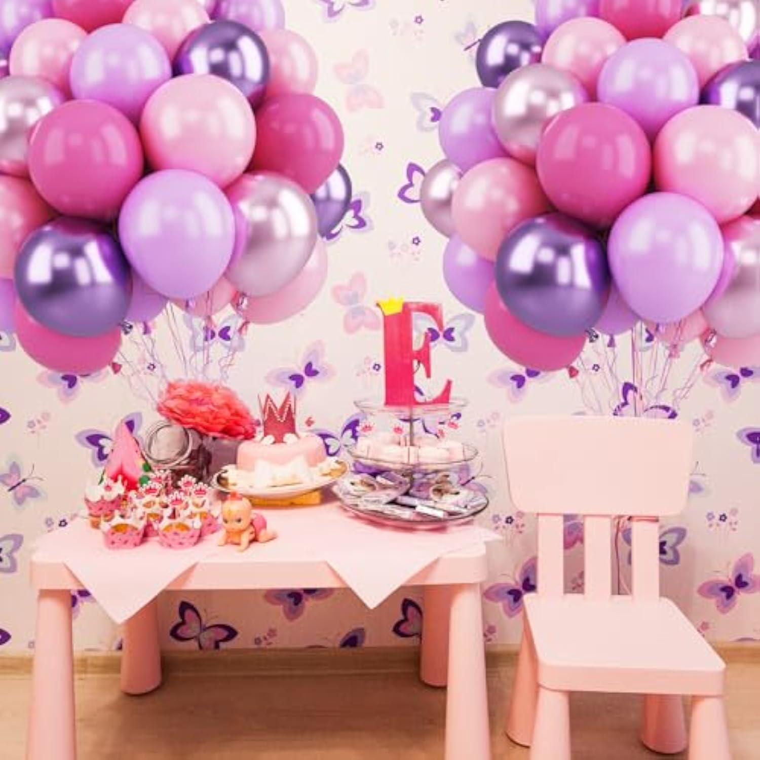 Pink Purple Balloons Set, 60Pcs Purple And Pink Party Balloon, 12Inch Pastel Metallic Purple Pink Latex Balloons Birthday Balloons For Girls Princess Butterfly Wedding Baby Shower Decorations