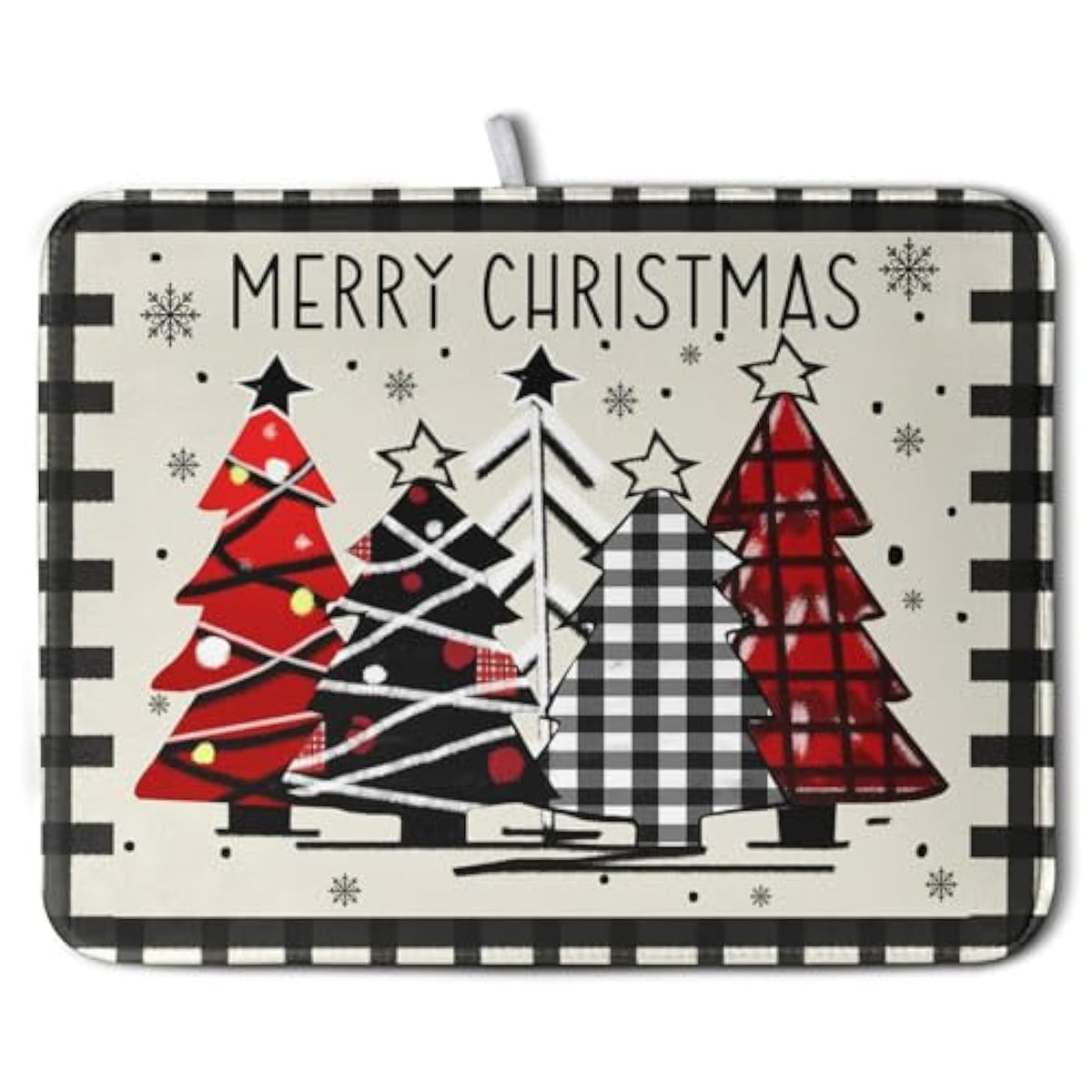 Christmas Trees Kitchen Dish Drying Mat 18X24 Inch Merry Christmas Black White Buffalo Plaid Dish Drainer Mat Absorbent Reversible Microfibe Drying Dish Pad For Winter Kitchen Counter Decor