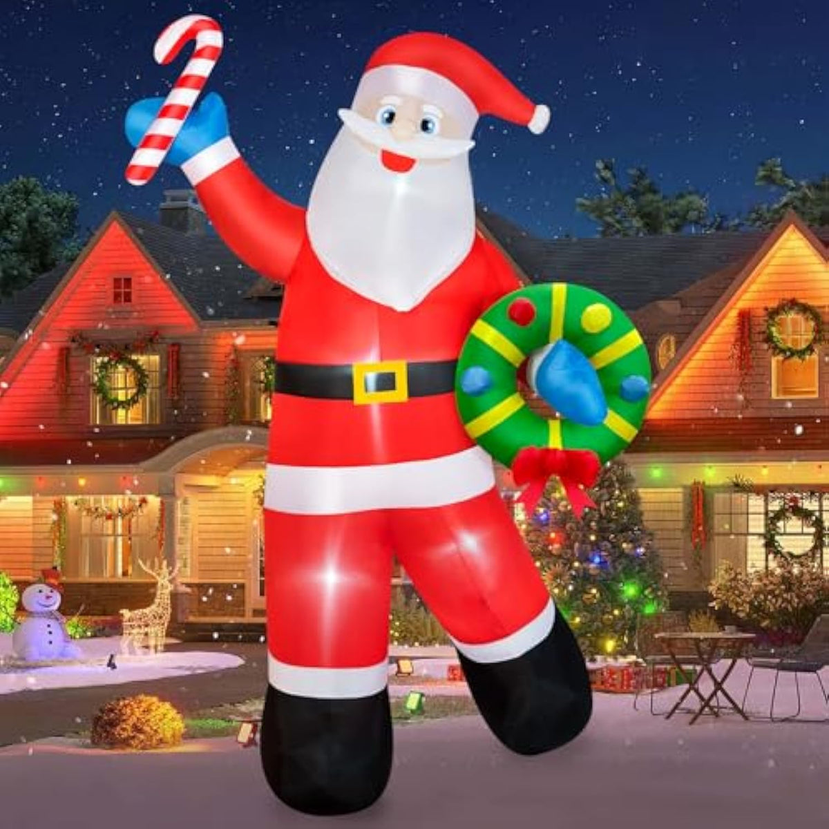 12Ft Christmas Inflatables Santa Claus Outdoor Decorations, Giant Blow Up Santa Holding Garland Yard Decorations Built-I