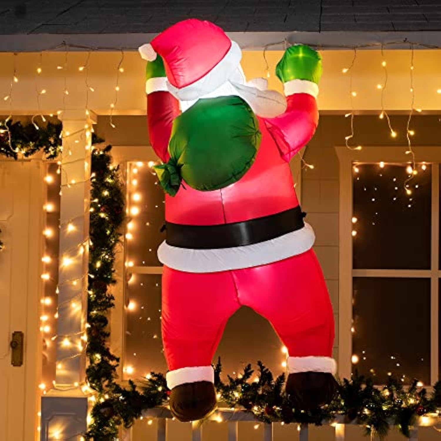 5.5 Ft Tall Christmas Inflatables Outdoor Decorations Hanging Santa With Gift Bag, Christmas Blow Up Climbing Santa Yard