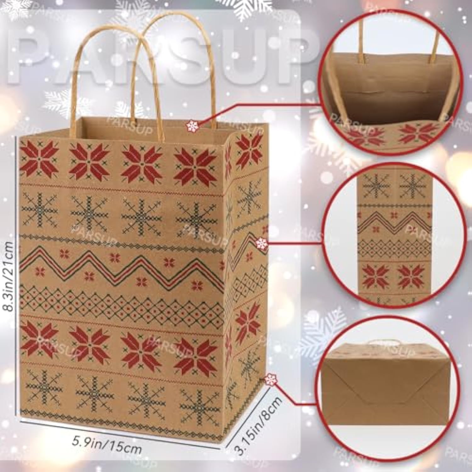 12Pcs Christmas Kraft Gift Bags - Assorted Styles With Handles And Prints For Xmas Gift Wrapping And Party Supplies