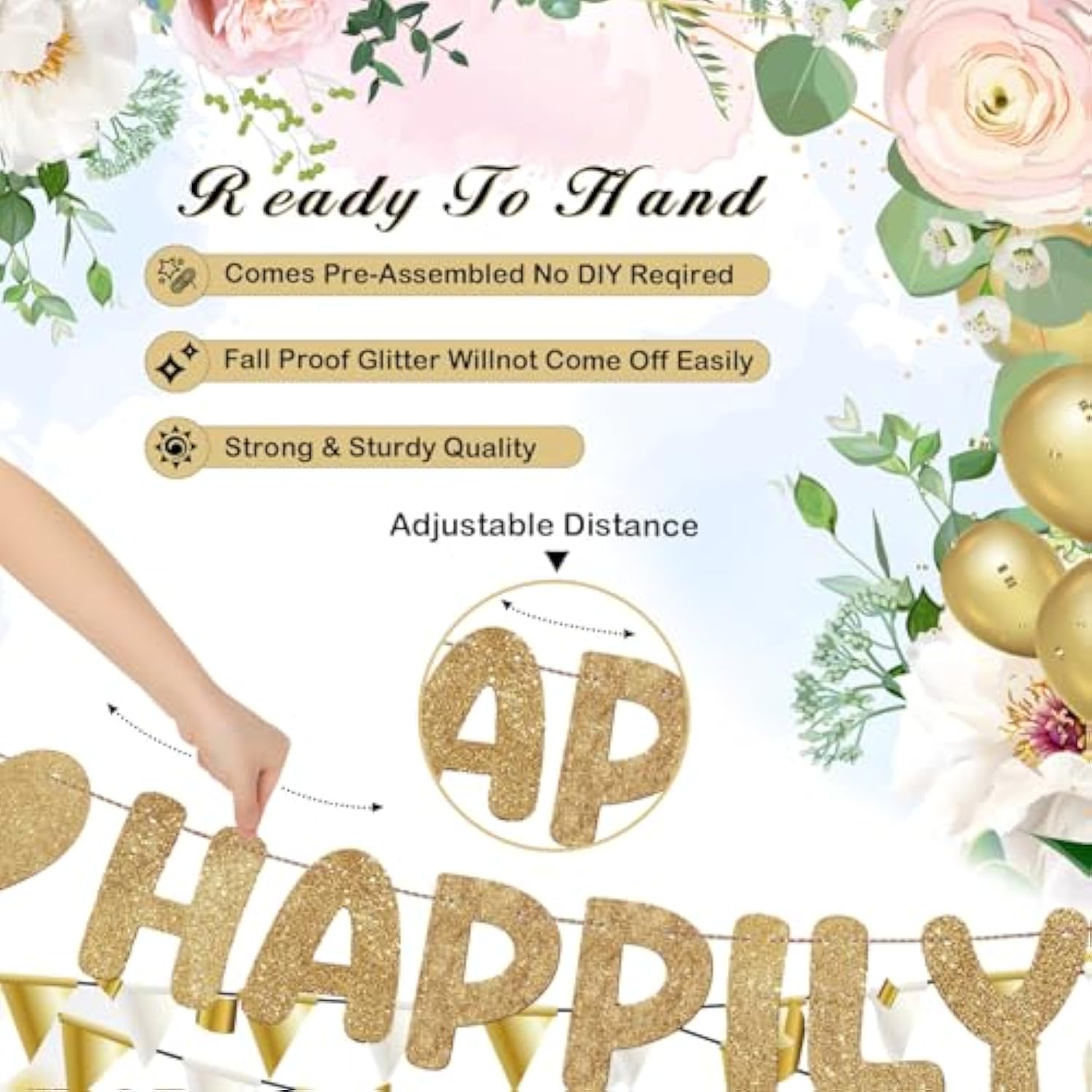 Pre Strung Love Laughter Happily Ever After Banner Glitter Bridal Shower Decorations Bachelorette Party Decor For Love Married Wedding Shower Engagement Party Banner(Champagne Gold)