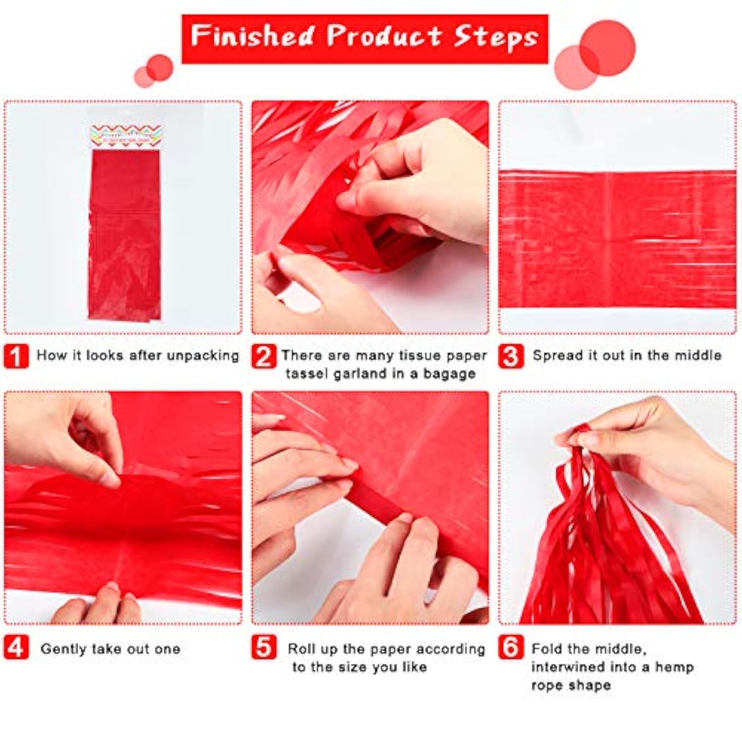 30 Pcs Red Black White Banner Party Decorations Paper Tissue Tassel Garland Diy Hanging America Decor For School Supplies Wedding Birthday Bridal Baby Shower Anniversary Independent Day