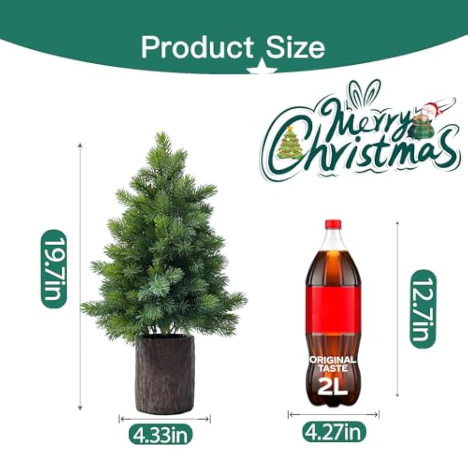 19.7" Table Top Artificial Christmas Tree With Wooden Planter - Small Potted Tabletop Christmas Tree,Norfolk Pine Desktop Xmas Tree For Home, Office, Party, Holiday Decor