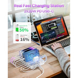 6-Port Usb C Charging Station For Multiple Devices,2 Pd 20W Fast Charging For Lphone 15 And More,6 Charging Cables And 2In1 Holder For Iwatch Charger & Air Pods Included