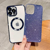 Compatible With Iphone 12 Pro Max Magnetic Glitter Case, Luxury Plating Cute Bling Clear Phone Case, Compatible With Magsafe For Women Girls With Camera Protector Back Cover - Blue