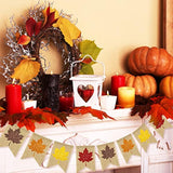 Fall Burlap Banner Glitter Maple Leaf Banner Pre-Assembled Rustic Bunting Garland Hanging Decorations For Autumn Thanksgiving Day Party Decoration Home Baby Shower Birthday Supplies