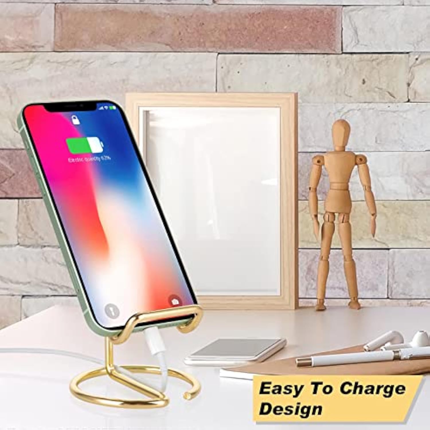 Cell Phone Stand For Desk, Cute Metal Gold Cell Phone Stand Holder Desk Accessories, Compatible With All Mobile Phones, Iphone, Switch, Ipad