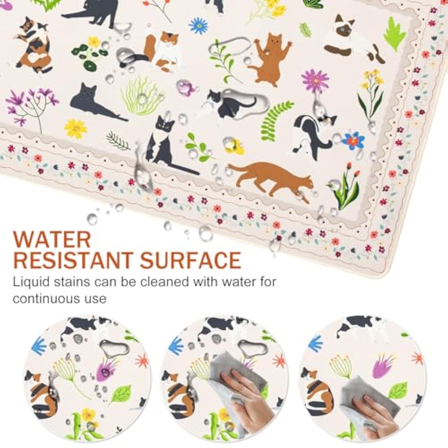 Cute Cats Desk Mat For Keyboard And Mouse,Boho Floral Xxl Large Mouse Pad,35.4X15.7In Non-Slip Rubber Base Keyboard Pad Waterproof Desktop Mat For Laptop Computer Work Game Home Office-Beige