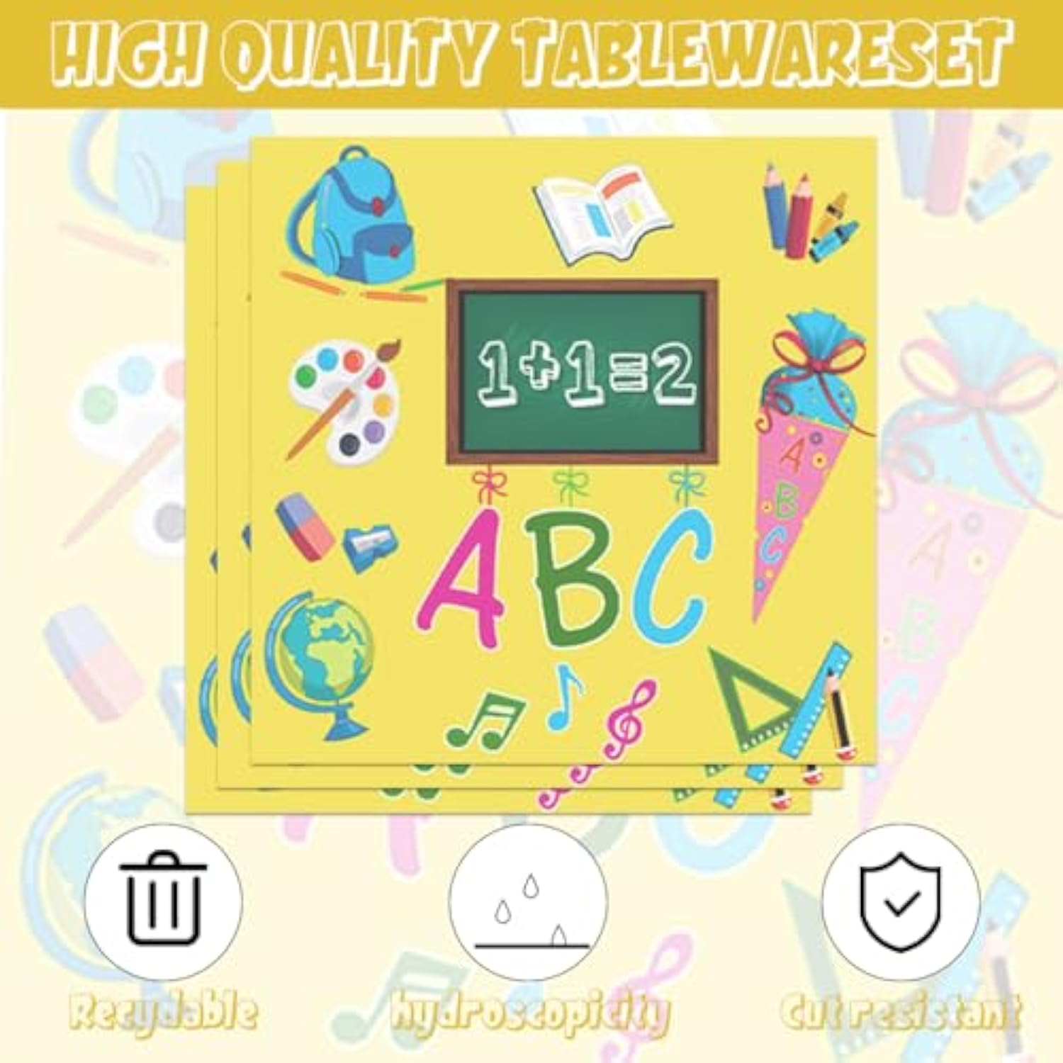 40-Piece Back to School Party Set with Yellow Arithmetic Plates and Napkins for 20 Guests