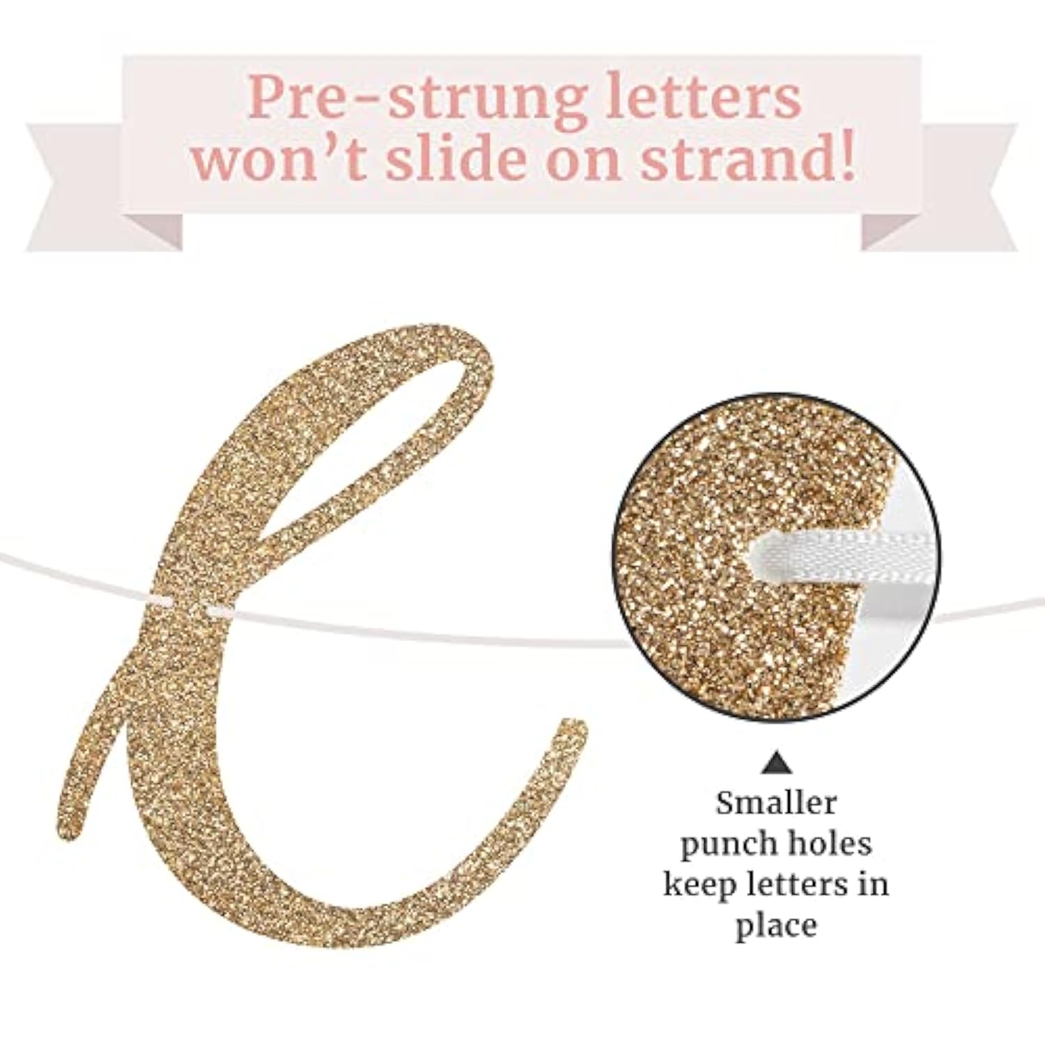 Pre-Strung Feliz Cumpleaños Banner - No Diy - Gold Glitter Spanish Happy Birthday Party Banner - Pre-Strung Script Garland On 6 Ft Strands - Gold Birthday Party Decorations & Decor - No Diy