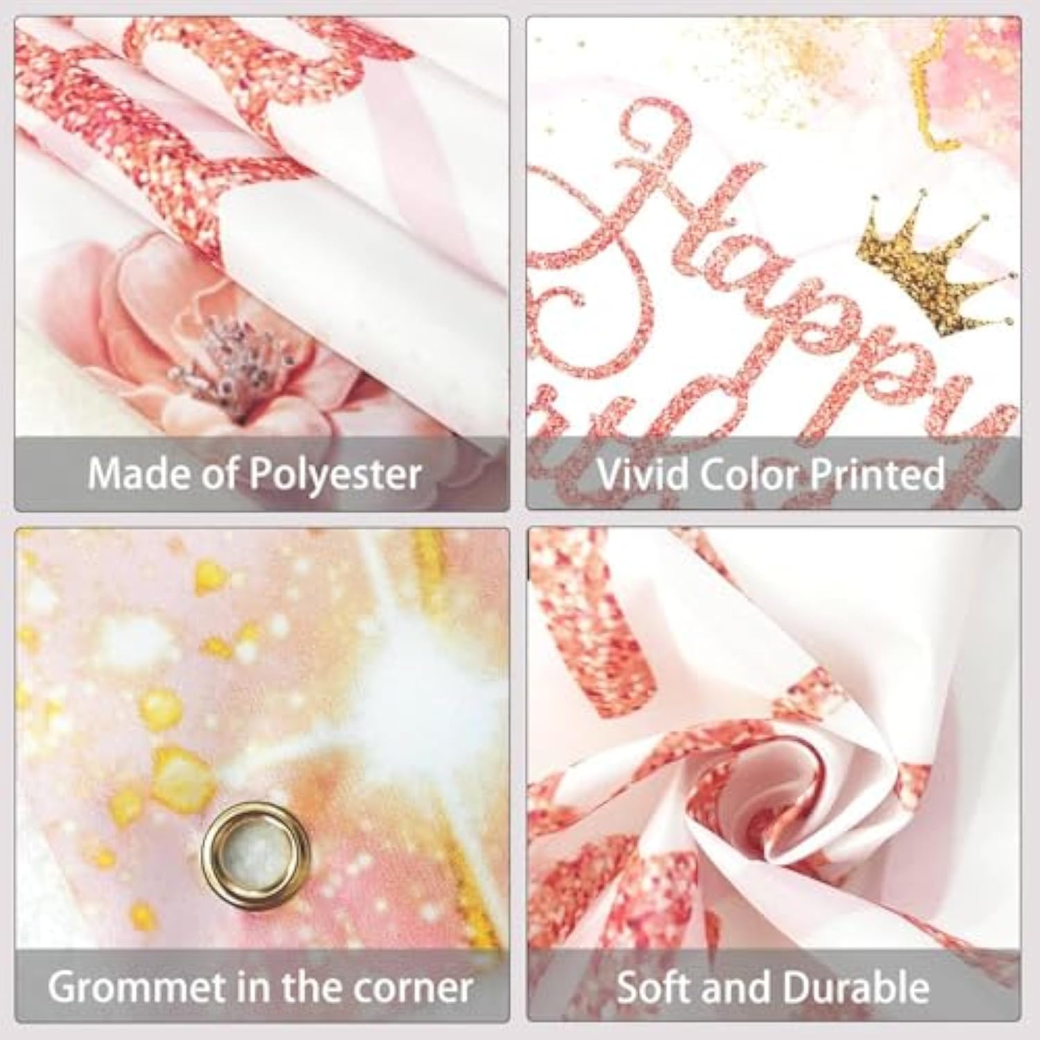 Rose Gold Happy Birthday Backdrop – 5x3ft Pink Banner for Girls' Party Decor & Photo Background