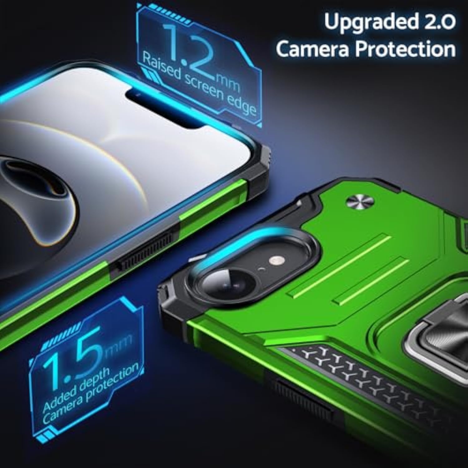 Designed For Iphone 16E Case, Military Grade Shockproof Protective Phone Case Cover With Enhanced Metal Ring Kickstand [Support Magnet Mount] For Iphone 16E 2025 6.1 Inch, Grass Green