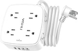 6FT Surge Protector Power Strip with 8 Outlets 4 USB Ports Flat Plug Wall Mount White