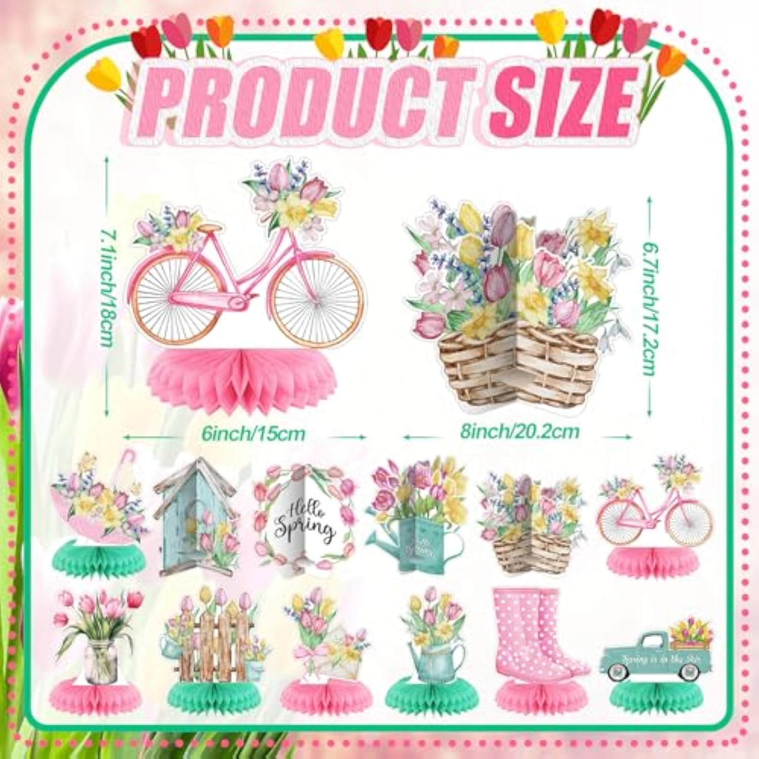 12 Pcs Spring Party Decorations Hello Spring Theme Party Decorations Flower Tulip Honeycomb Table Centerpieces For Home Office Birthday Honeycomb Supplies Decor