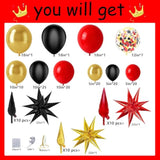 Red Black Gold Balloon Garland Arch Kit 158Pcs With Red Black Gold Confetti Balloons, Star Foil Balloons, For Graduation New Year Anniversary Birthday Party Decorations