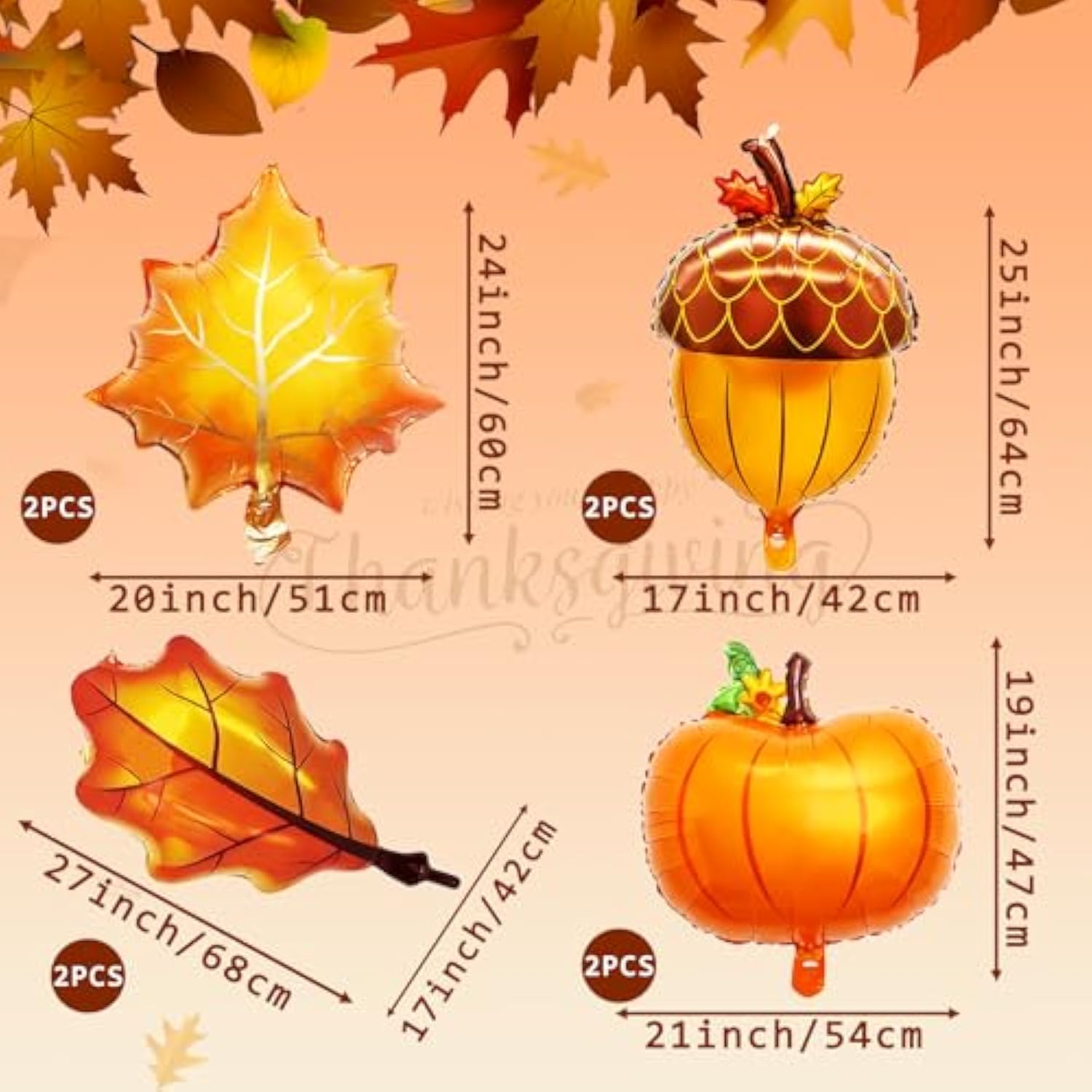 Pumpkin, Acorn, Maple Leaf Mylar Balloons: 8-Piece Fall Decor Set