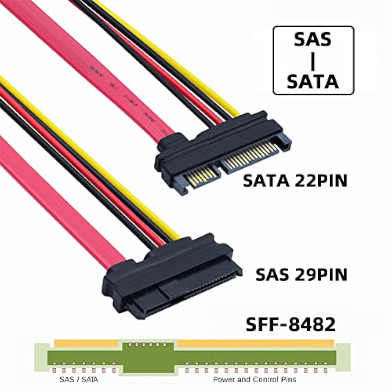 xiwai SFF-8482 SAS 29 Pin to SATA 22Pin Hard Disk Drive Raid Extension Cable w