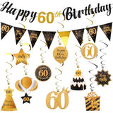 Black & Gold 60Th Birthday Decoration Kit - Happy 60Th Birthday Decorations For Women & Men With 10Pcs Hanging Swirls