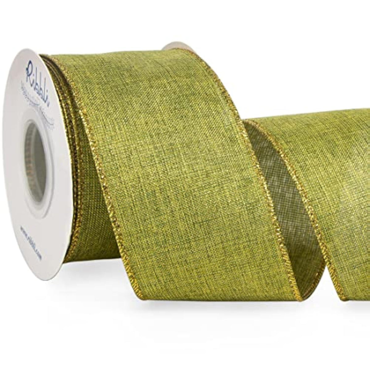 Metallic Sage Green Linen Wired Ribbon,2-1/2 Inch X Continuous 10 Yard,Sage Burlap Ribbon With Gold Edge,Christmas Ribbon For Wreaths,Big Bow,Gift Wrapping, Christmas Tree Decoration