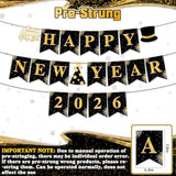 2026 Happy New Year Banner Black Gold Party Decoration Sign