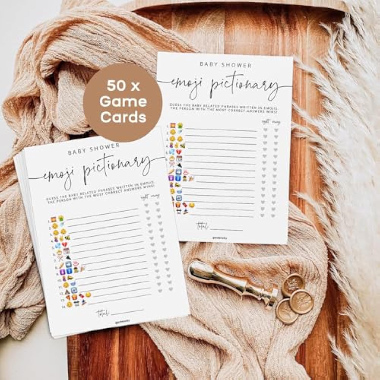 Baby Shower Emoji Pictionary Game, Baby Shower Games For Boy Or Girl, 50 Cards, Minimalist