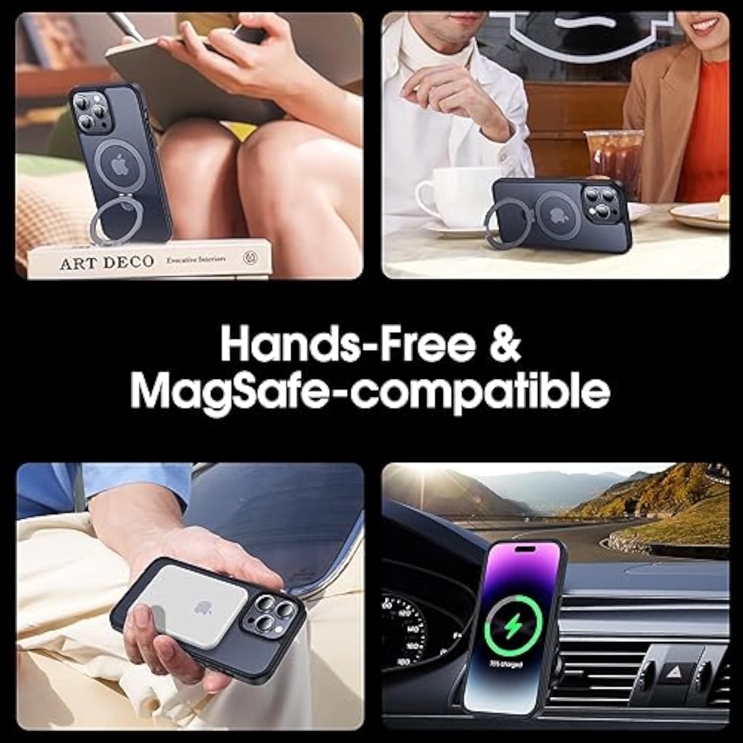 iPhone 14 Pro Max Case with Magnetic Invisible Stand, Black - MagicStand Series