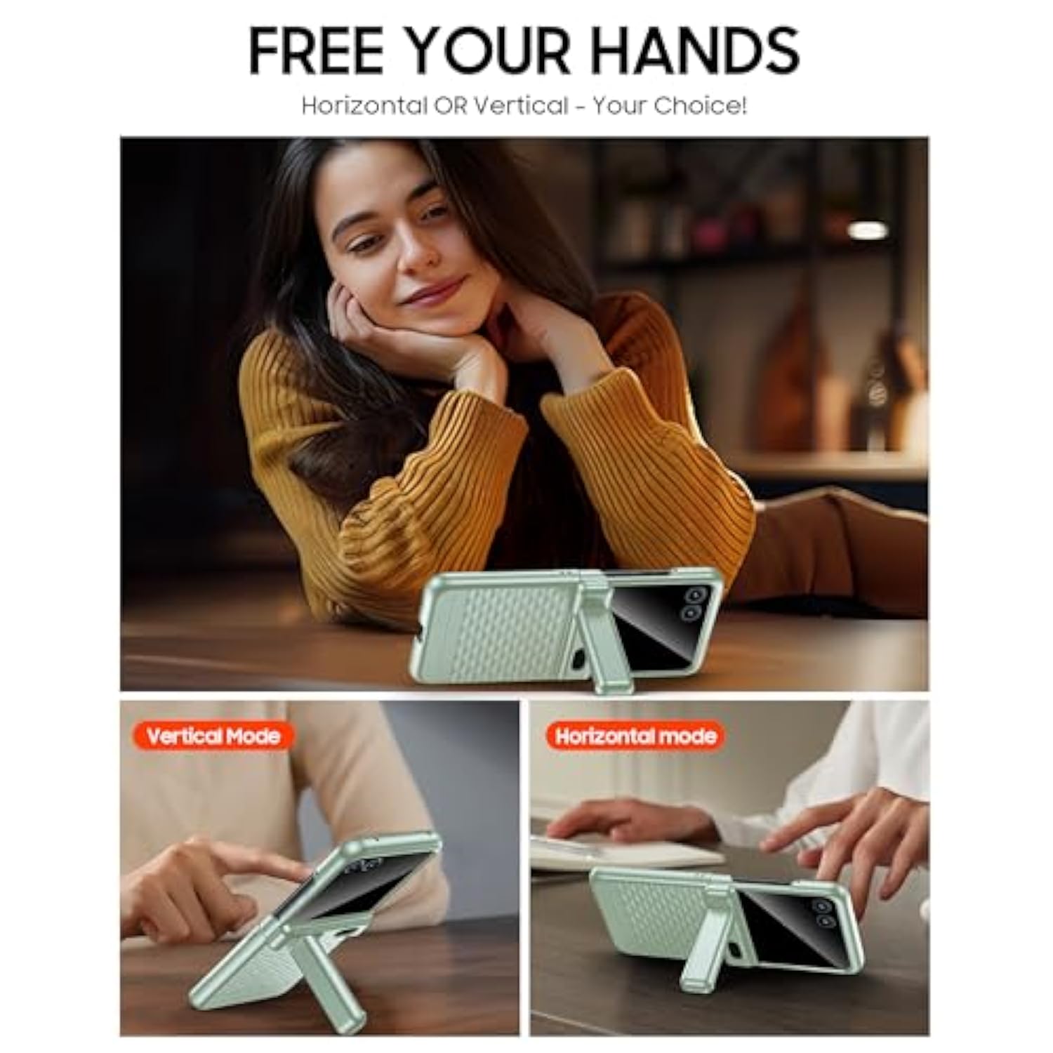 Shockproof Case For Motorola Razr 2024/2025, Razr 2024/2025 Case [External Privacy Screen] [Hidden Kickstand & Hinge Cover] [Military Grade Protection] Full Body Rugged Durable Cover (Mint Green)