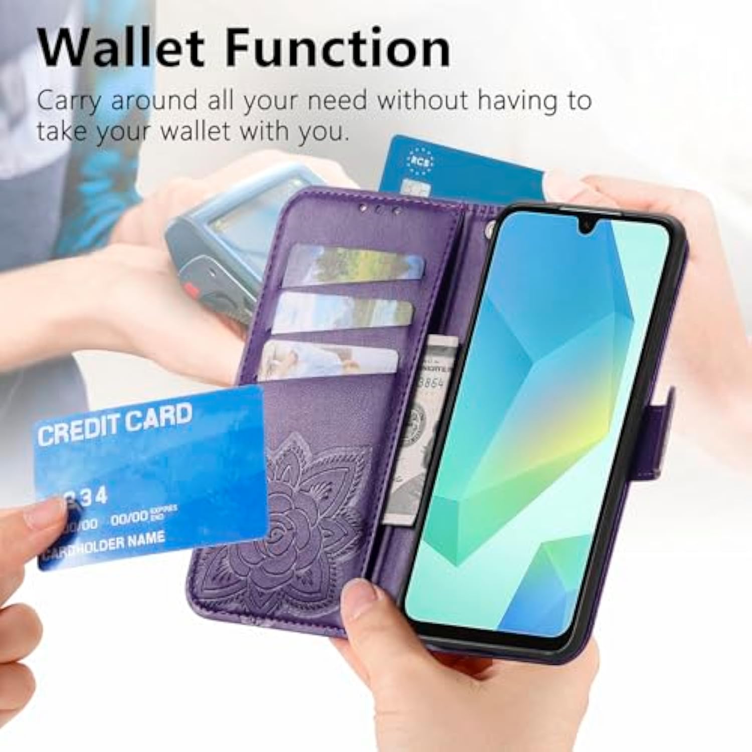 For Samsung Galaxy A36 5G Wallet Case With Card Holder, [Butterfly & Flower Embossed] Pu Leather Kickstand For Women And Men Shockproof Case For Samsung A36 5G (Purple)