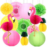 13 Pcs Hawaiian Party Honeycomb Paper Cutouts, Tropical Flamingo Honeycomb Paper, Flamingo Pineapple Fan Lantern Pom Flowers Honeycombs For Tropical Summer Beach, Birthday, Luau Party Supplies