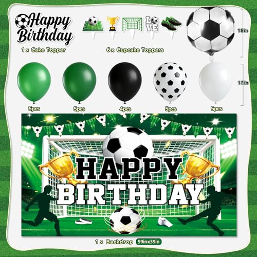 Soccer Birthday Party Decorations, 44Pcs World Soccer Party Decorations Included Happy Birthday Backdrop Tablecloth Cake Toppers Honeycomb Centerpieces for Soccer Party Supplies