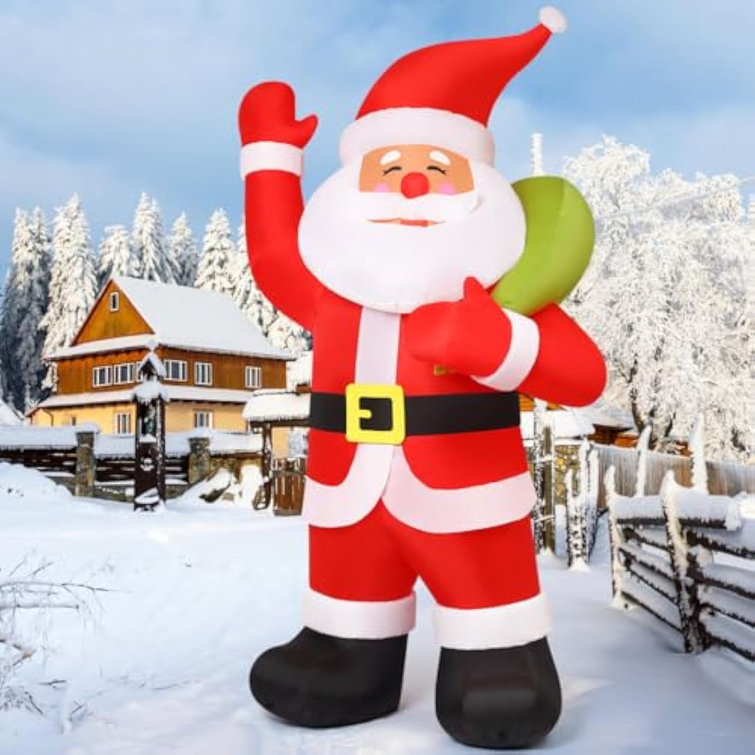 9 Ft Animated Christmas Decorations Santa Inflatables, Outdoor Christmas Santa Claus Carry Gift Bag&Shaking Hand Blow Up